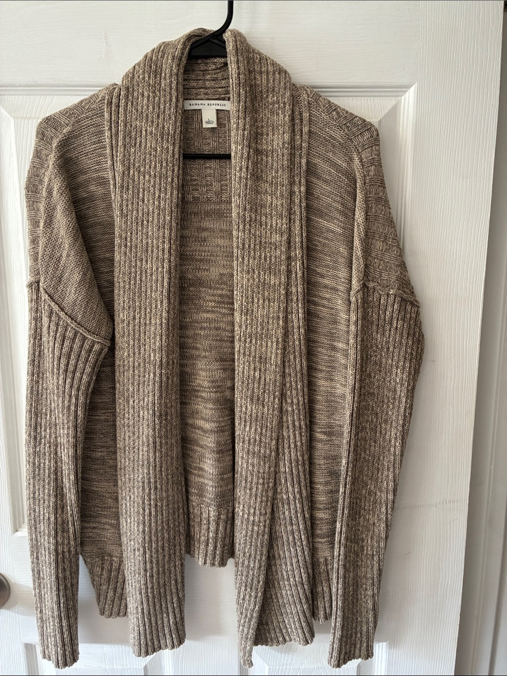 Banana Republic Marled Taupe Open-Front Ribbed Cardigan